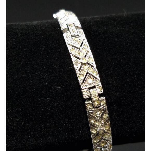 Vintage Napier Rhinestone Geometric Bracelet, Safety Chain, 1960s, 7" - Picture 2 of 10